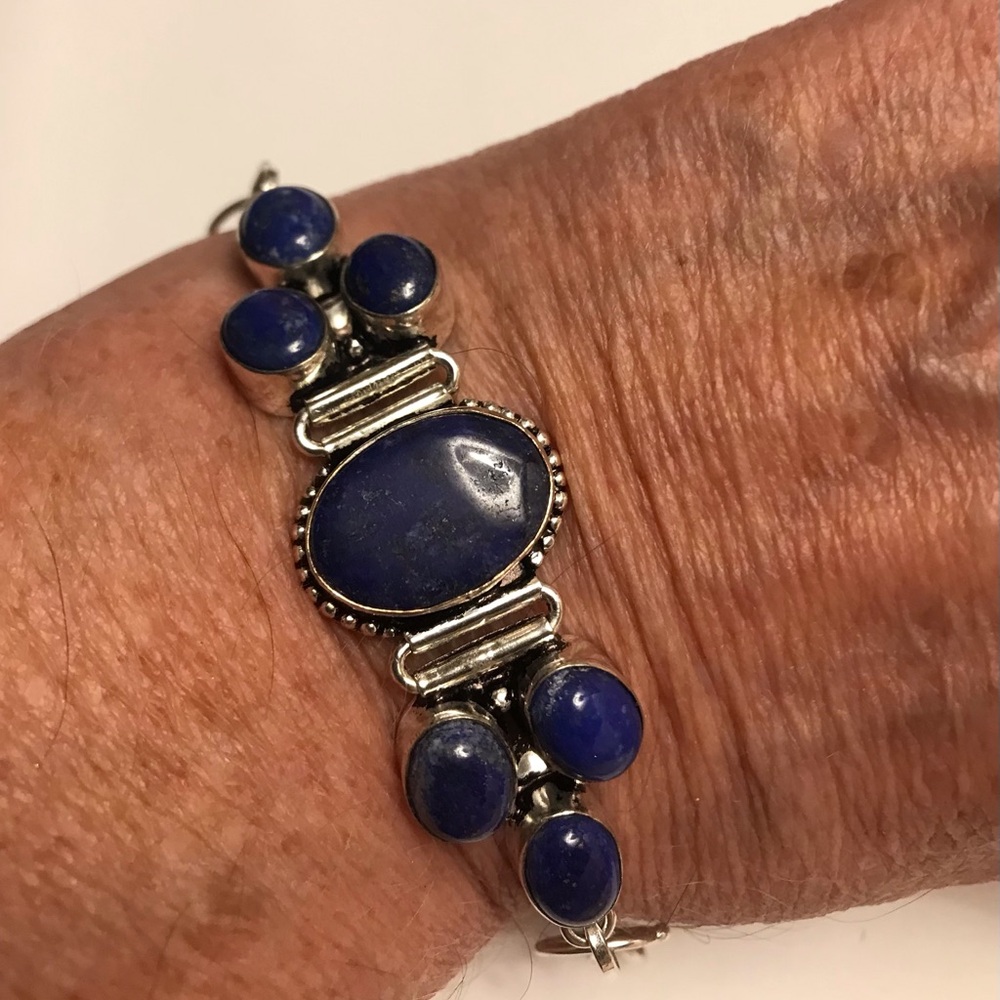 Lapis Lazuli Stamped 925 Sterling Silver Bracelet